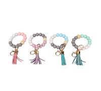 KPOYTWRDN 4Pcs Keychain Bracelet Tassels Style Silicone Beads Metal Lobster Clasp Beaded Wristlet for Handbag Home Outing