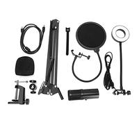 KPOYTWRDN Micrófono USB con silenciamiento de un botón y luz RGB, Kit de micrófono de Condensador cardioide para podcasting en PC y transmisión en, Incluye luz de Relleno y Brazo