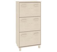 KPWENFBSL HAMAR Zapatero marrón miel, 59,5 x 35 x 117 cm, madera maciza de pino con 3 solapas, práctico armario basculante para pasillo y pasillo