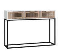 KPWENFBSL Mesa consola blanca 105 x 30 x 75 cm - Mesa auxiliar escandinava estrecha con 3 cajones - Mesa de pasillo de madera y hierro - Tocador para salón o pasillo