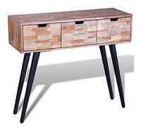 KPWENFBSL Mesa consola de madera con 3 cajones - Aparador vintage de madera de teca rústica 87 x 31 x 75 cm - Mesa auxiliar antigua estrecha para pasillo y salón