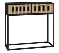 KPWENFBSL Mesa consola negra 80 x 30 x 75 cm - Mesa auxiliar escandinava de madera y hierro - Mesa estrecha con 2 cajones para pasillo y salón