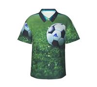 KPXXAQT Camisa hawaiana para hombre, ligera, transpirable, con estampado de balón de fútbol sobre hierba, para vacaciones, verano, reuniones al aire libre, Negro, M