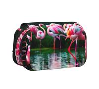 KPXXAQT Colorido y fabuloso estuche de doble capa con estampado de flamencos, 2 bolsillos, estuche para lápices, suministros de arte de viaje, oficina, fácil de limpiar