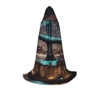 KPXXAQT Disfraz de New York Manhattan Bridge Night Print con capucha, disfraz de carnaval para festivales, celebraciones, fiestas temáticas