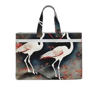KPXXAQT Dos grullas japonesas volando pintura tradicional impresión bolsa de lona para documentos, libros, suministros de oficina, accesorios de negocios