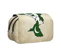 KPXXAQT Estuche de doble capa con diseño de bandera de Pakistán Map03, 2 bolsillos, estuche para lápices, suministros de arte de oficina, fácil de limpiar