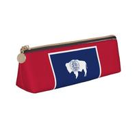 KPXXAQT Estuche de piel de gran capacidad con estampado de la bandera del estado de Wyoming, para escuela, viajes, aula, oficina
