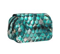 KPXXAQT Estuche para bolígrafos de doble capa con estampado de escamas de sirena, 2 bolsillos, estuche para lápices de viaje, oficina, suministros de arte, fácil de limpiar