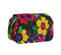 KPXXAQT Estuche para bolígrafos de doble capa con estampado de flores de arco iris, 2 bolsillos, estuche para lápices, suministros de arte de viaje, oficina, fácil de limpiar