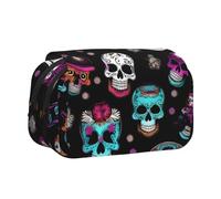 KPXXAQT Estuche para bolígrafos de doble capa con estampado de Sugar and Skulls, 2 bolsillos, estuche para lápices, suministros de arte de oficina, fácil de limpiar