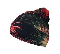 KPXXAQT Hermoso gorro de punto con estampado de fuegos artificiales altamente elástico, gorro de punto cálido para invierno, suave, unisex, color negro