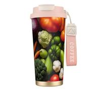 KPXXAQT Introducción de varios vegetales con impresión de acero inoxidable, taza de café, viajes, oficina, aventuras al aire libre, taza de viaje