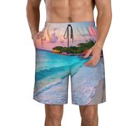 KPXXAQT Jamaica Beach Print - Pantalones cortos de playa funcionales de secado rápido y elegantes, cómodos para vacaciones de verano, blanco, L