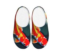 KPXXAQT Koi Fish and Lotus Print - Pantuflas unisex para adultos, antibolitas, lavables, para invitados y uso diario