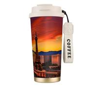 KPXXAQT Taza de acero inoxidable con estampado de atardecer de Las Vegas para café, viajes, oficina, aventuras al aire libre, taza de viaje