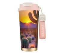 KPXXAQT Taza de acero inoxidable con estampado de atardeceres del desierto de cactus para café, viajes, oficina, aventuras al aire libre, taza de viaje