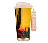 KPXXAQT Taza de acero inoxidable con estampado de cactus en el desierto para café, viajes, oficina, aventuras al aire libre, taza de viaje