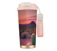 KPXXAQT Taza de acero inoxidable con estampado de cactus y atardecer en el desierto, taza de viaje para café, viajes, oficina, aventuras al aire libre