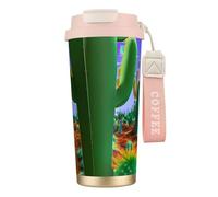 KPXXAQT Taza de acero inoxidable con estampado de cactus y desierto para café, viajes, oficina, aventuras al aire libre, taza de viaje