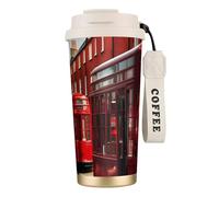 KPXXAQT Taza de acero inoxidable con estampado de calle de Londres Rojo, taza de café, viajes, oficina, aventuras al aire libre