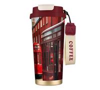 KPXXAQT Taza de acero inoxidable con estampado de calle de Londres Rojo, taza de café, viajes, oficina, aventuras al aire libre
