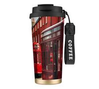 KPXXAQT Taza de acero inoxidable con estampado de calle de Londres Rojo, taza de café, viajes, oficina, aventuras al aire libre