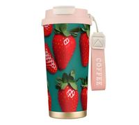 KPXXAQT Taza de acero inoxidable con estampado de fresas para café, viajes, oficina, aventuras al aire libre, taza de viaje