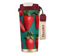 KPXXAQT Taza de acero inoxidable con estampado de fresas para café, viajes, oficina, aventuras al aire libre, taza de viaje