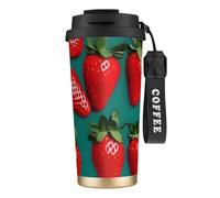 KPXXAQT Taza de acero inoxidable con estampado de fresas para café, viajes, oficina, aventuras al aire libre, taza de viaje