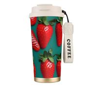 KPXXAQT Taza de acero inoxidable con estampado de fresas para café, viajes, oficina, aventuras al aire libre, taza de viaje