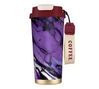 KPXXAQT Taza de acero inoxidable con estampado de mármol morado para café, viajes, oficina, aventuras al aire libre, taza de viaje
