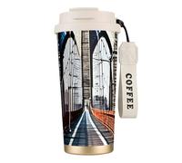 KPXXAQT Taza de acero inoxidable con estampado del puente de Brooklyn para café, viajes, oficina, aventuras al aire libre, taza de viaje