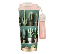 KPXXAQT Taza de acero inoxidable con impresión artística de cactus para café, viajes, oficina, aventuras al aire libre, taza de viaje