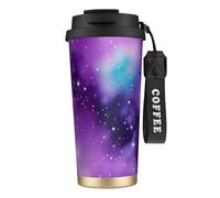 KPXXAQT Taza mágica de acero inoxidable con estampado de galaxia morada, taza de café para viajes, oficina, aventuras al aire libre