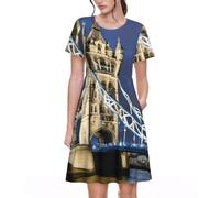 KPXXAQT Vestido de verano con estampado de Tower Bridge en Londres, elegante, para uso diario, casual, manga corta, cuello redondo, Negro, XXL