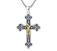 KQ&TTENG Collar con colgante de cruz de Jesús de plata de ley, amuleto religioso, joyería cristiana, regalo para hombres y mujeres