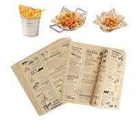 KQDRAVINE 100 Hojas de Papel para Hornear, 25 x 25 cm, Papel Antigrasa para Alimentos, Hornear Estilo Periódico para Hamburguesas, Mini Panecillos para Hamburguesas, Sándwiches
