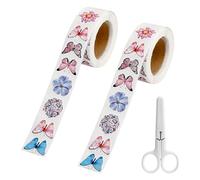 KQDRAVINE 1000 Pegatinas de Flores y Mariposas con Tijeras, Rollo de Pegatinas para Sobres de Scrapbooking, Albumes de Recortes de Manualidades y Regalos Decorativos