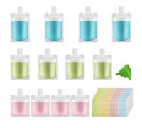KQDRAVINE 12 Botes Viaje Rellenables, Kit Viaje de 30/50/100 ml, Juego de Bolsas Reutilizables a Prueba de Fugas, con Embudo Pequeño y Pegatinas, Adecuadas para Viajes y Acampadas