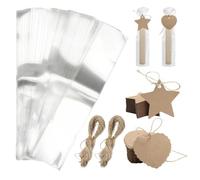 KQDRAVINE 200 Piezas Bolsas Celofan Transparente 5 × 25cm, Opp Bolsa Celofan con 40m Cordón de Yute y 200 Tarjetas de Regalo de Papel Kraft, Bolsas para Chuches, Joyas, ArtesaníA y Chocolate