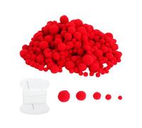 KQDRAVINE 500 Piezas Pompones Rojos para Manualidades, Pompones Rojos Grandes y Pequeños en 5 Tamaños 10-30 mm con Aguja e Hilo, Decoración DIY para Guirnaldas, Fiestas y Regalos