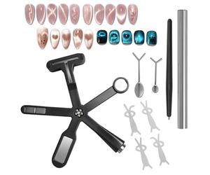 KQDRAVINE Set de Imán Cat Eye 9 Piezas, Imán 6-en-1 Multifunción para Esmalte Cat Eye, Barra Magnética y Lápiz Magnético con Formas de Corazón y Conejo, Herramientas Nail Art Gel Cat Eye