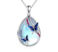 KQF Collar con colgante de mariposa, mariquita, libélula, abeja, medusa, sirena, búho, trébol, luna, colibrí, gato, plata de ley, colgante de piedra lunar, regalo para mujer, Pequeño, Metal, Piedra de