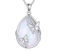 KQF Collar con colgante de mariposa, mariquita, libélula, abeja, medusa, sirena, búho, trébol, luna, colibrí, gato, plata de ley, colgante de piedra lunar, regalo para mujer, S, Plata esterlina