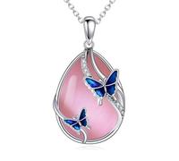 KQF Collar con colgante de mariposa, mariquita, libélula, abeja, medusa, sirena, búho, trébol, luna, colibrí, gato, plata de ley, colgante de piedra lunar, regalo para mujer, S, Plata esterlina