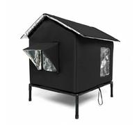 KQFCAZRE Refugio para Gatos Resistente a la Intemperie Plegable Refugio para Gatos Exterior Base Elevada Animal Jardín, Negro, con Puerta, Ventana Y Soporte De Aislamiento