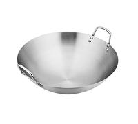 KQFCAZRE Wok de Acero con Fondo Redondo, Doble Asa, Calentamiento Uniforme, Portátil, Utensilio de Cocina Tradicional, Olla Wok para Cocina, Barbacoa Al Aire L, 26cm, Individual