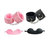 KQOZG Set de 2 Pares de Esposas y Antifaz, Esposas de Cuero para Cosplay, Accesorios de Fiesta, Juguetes Eróticos para Pareja, Sexy y Erótico, Regalos para San Valentín (Rosa y Negro)