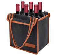 Kqpoinw Bolsa Botella de 6 Compartimentos, Bolsas de Fieltro para Botellas con 6 Extraíbles Divisores y Asas, Reutilizable Bolsa para Botella de Vino para Fiestas, Viajes, Picnics, Shopping(Gris)